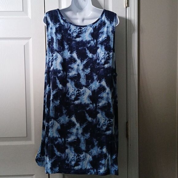 LOGO Layers Lori Goldstein blue white tie dye tank tunic Sz 4X NWOT - Picture 4 of 7